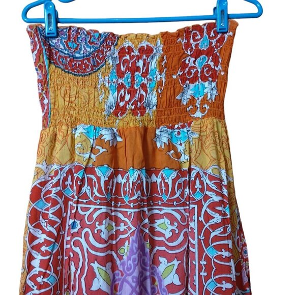 Debbie Katz South Beach S/M Strapless Smocked Maxi Boho Cover Up Dress **READ** - Picture 2 of 8